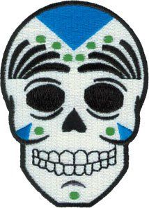 Novelty Iron on   Skull Candy Skull Blue and Green   Patch