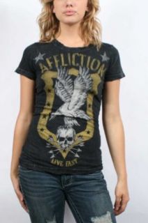 Affliction   Womens Eagle Rank Baby T Shirt In Black Lava