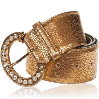 Italian Designer Metallic Gold Leather Swarovski Medium Belt Shoes
