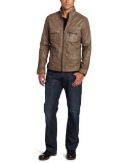 Kenneth Cole Mens Leather Moto Jacket Clothing