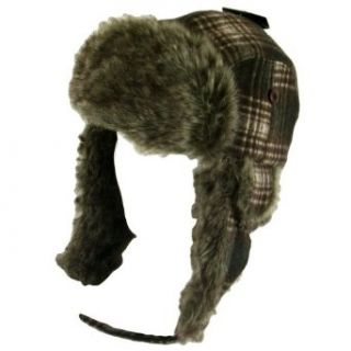 New Faux Fur Wool Plaid Thick Heavy Trooper Ski Hat Black