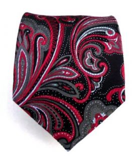 100% Silk Woven Black and Red Paisley Tie Clothing