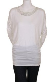 Sapa Pearls Beads Neck Detail Long Sleeve Tunic Blouse Top