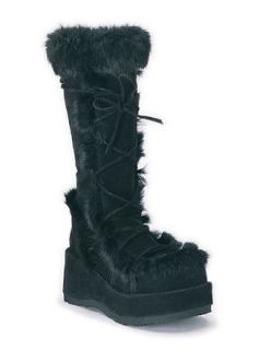 Goth Yeti Platform Knee High Black Vegi Fur Boot   11