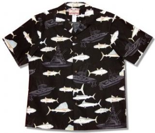 Deep Sea Fishing Mens Hawaiian Aloha Shirt in Black