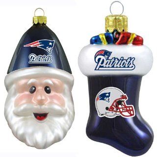 NFL New England Patriots Blown Glass Stocking and Santa
