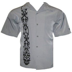 Tribal Skull Embroidered Biker Shirt, Dragonfly (XL