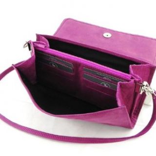 Leather clutch bag Frandi purple suede (2 bellows