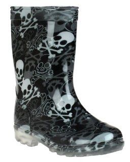 Allover Skulls Printed Boys Molded Rain Boot Black Combo 3/4 Shoes