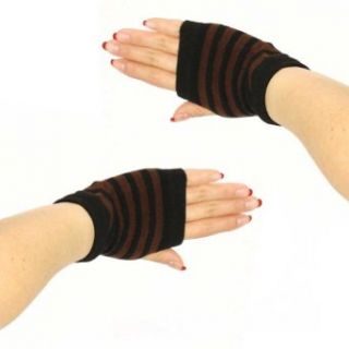 Knit Stripe Hand Warmer Fingerless Computer Gloves Brown