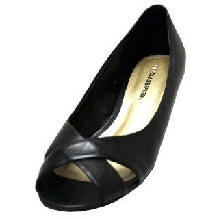  Black Peep Toe Ballet Flats With Small Wedge Heel Size 9 Shoes