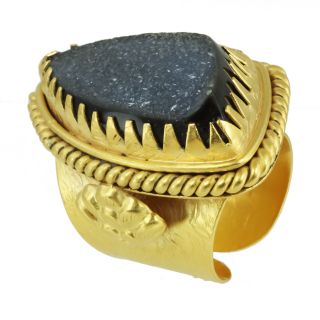 14k Yellow Gold plated Grey Agate Drusy Adjustable Ring