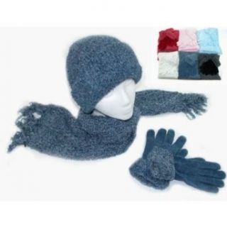 Ladies Chenille Hat Glove & Scarf Set (Ivory) Clothing