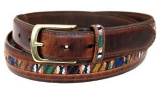 Columbia Sportswear Mens Fabric Inset Leather Belt BROWN 46 Clothing