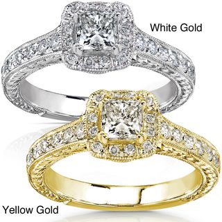 14k Gold 3/4ct TDW Diamond Princess Cut Halo Engagement Ring