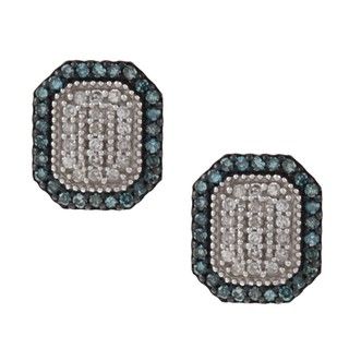 Sterling Silver 1/4ct TDW Blue and White Diamond Stud Earrings (H I