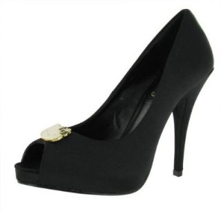 KITTY Luisa Satin Peep Toe Pumps Womens Shoes Black Size 5.5 Shoes