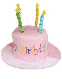 Plush Pink Velvet Happy Birthday Party Cake Novelty Hat