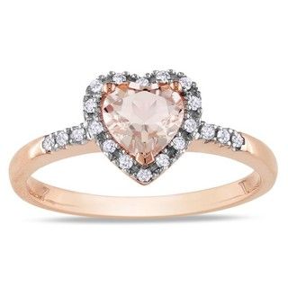Miadora 10k Pink Gold Morganite and 1/10ct TDW Diamond Heart Ring (G H