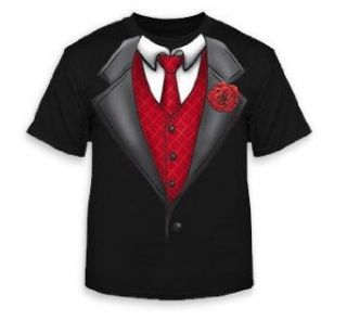 Formal Tuxedo T Shirt With Red Tie And Rose (Black) #3/#14