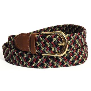 Mens Red/ Multi color Stretch Nylon and Leather Belt