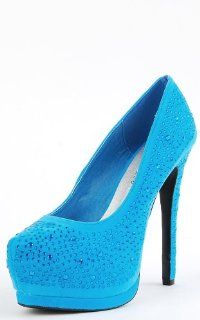 Daisy05 Rhinestone Satin Pointed Toe Pumps BLUE Shoes