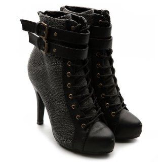 Lace Ups Military Ankle Boots Buckle High Heels Black Shoes Shoes