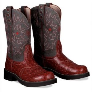 Boots Womens 10 Red Bright Ostrich Print Leather   16708 Ariat Shoes