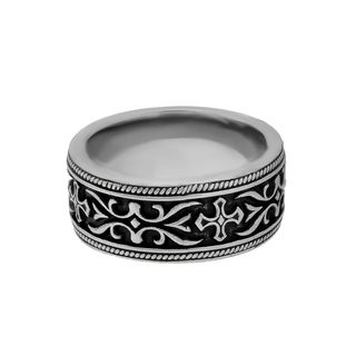 Black Ion plated Stainless Steel Mens Cross Detail Band