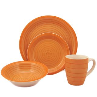 16 Piece Orange Swirl Stoneware Dinnerware Set