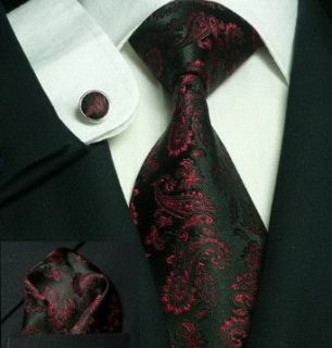 Mens Paisley Black And Red 100% Silk Tie Set TheDapperTie