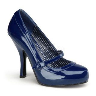 Heel, 3/4 inch Hidden Platform Mary Jane Pump Navy Blue Patent Shoes