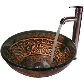 Vigo Copper Mosaic Glass Vessel Sink and Faucet Set