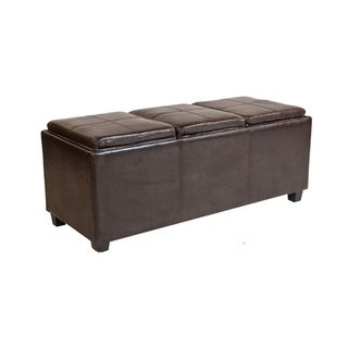 Franklin Extra Large Rectangular Brown Faux Leather Storage Ottoman