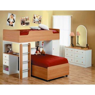 White/ Maple 3 piece Loft Bed with Desk and Drawers