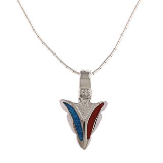 Southwest Moon Arrowhead Turquoise and Coral Inlay Liquid Metal 16