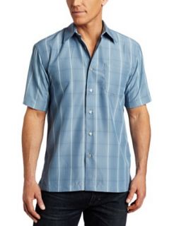 Van Heusen Mens Liquid Plaid Shirt, Blue Fiji, Small