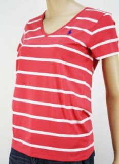 Ralph Lauren Sport Women V neck Striped Pony Logo T shirt