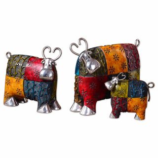 Colorful Cows Silver Plated Metal Figurines (Set of 3)