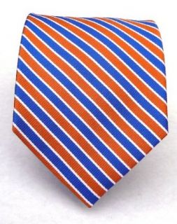 100% Silk Woven Orange and Blue Striped Tie Clothing