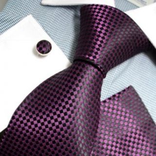 Black Checkered Woven Silk Tie Hanky Cufflinks Gift Box