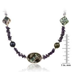Glitzy Rocks Sterling Silver Abalone and Amethyst Chip Necklace