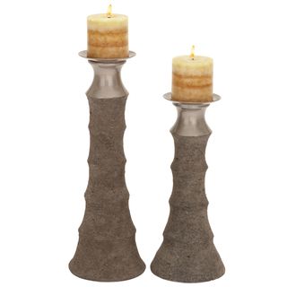 Del Mar Solid Ceramic Pillar Candle Holders (Set of 2)