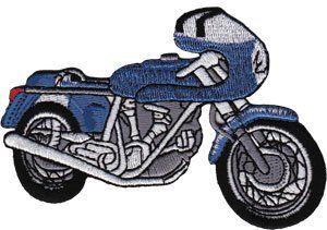 Novelty Iron on Patch   Blue White Cafe Racer Motorcycle