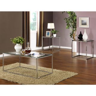 piece High Gloss Chrome Finish Cocktail End Tables Set