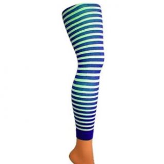 Blue & White Striped Footless Leggings Tights Clothing