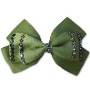Green Studded Grosgrain Hair Bow Hair Clip Clothing