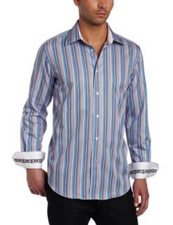 Robert Graham Mens Anthony Regular Cuffs Shirt, Blue, 15