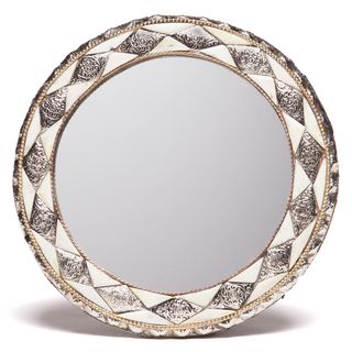 11 Inch Round Hand Carved Bone Mirror (Morocco)