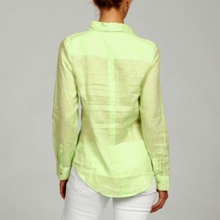 Ninety Womens Linen Button front Long sleeve Shirt
